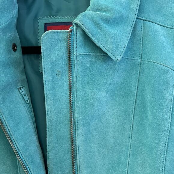 Wrangler Twenty X Vintage‎ 100% Leather Jacket Full Zip Turquoise Size M - Picture 7 of 16